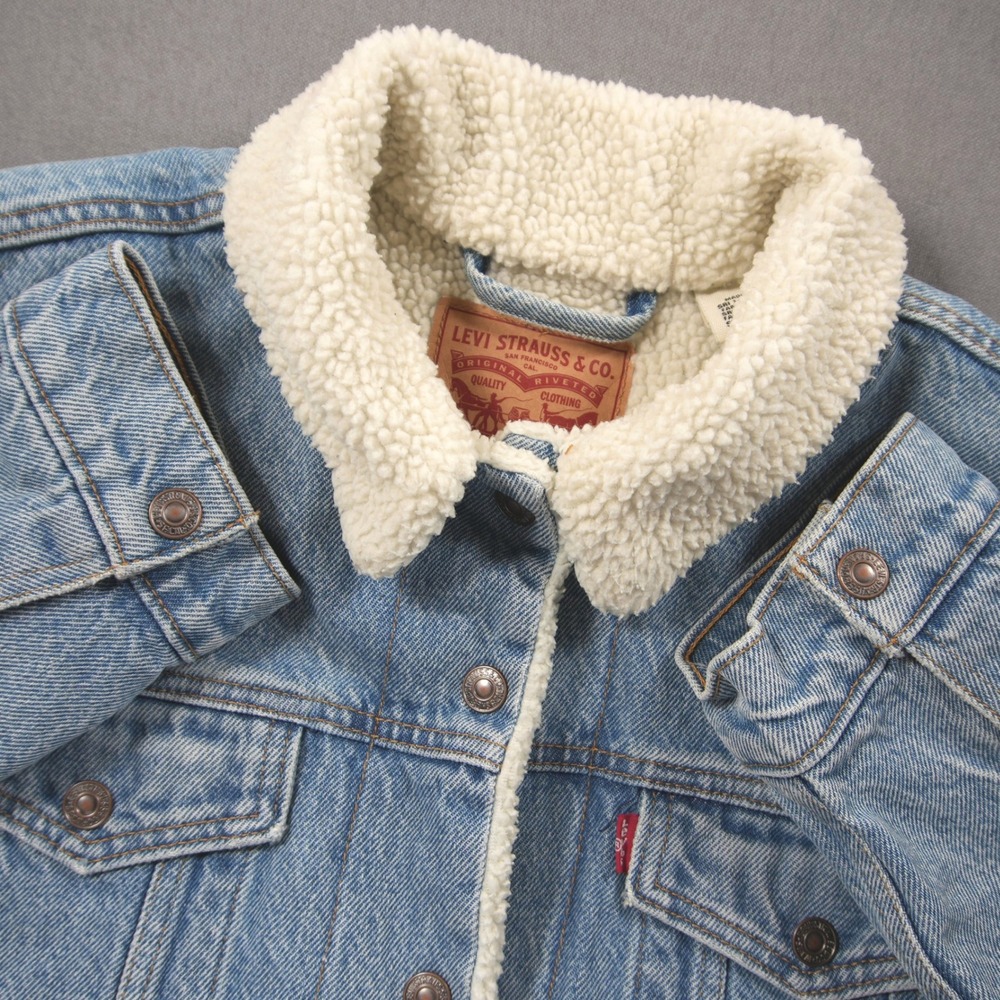 Levi's Sherpa Collar Lined Denim Trucker Women Jacket XL Western Cowgirl Y2K